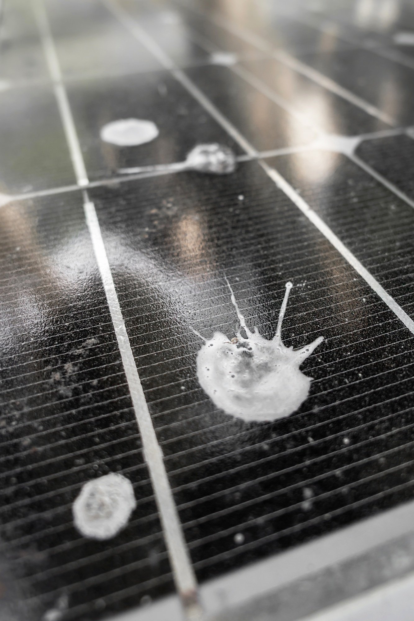 Solar panel dusty and dirty after a long summer without rain and in need of cleaning